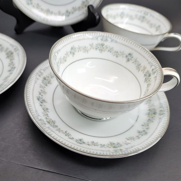 Noritake Norwood Tea Cups and Saucers Set of 3 White Silver Floral Japan Cr157 - Picture 10 of 10